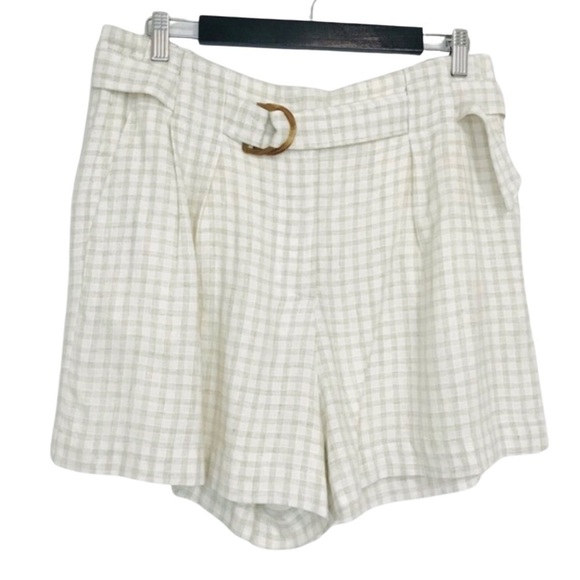 New! Skies Are Blue Linen Gingham Check Plaid High Waist Belted Paperbag Shorts - Picture 1 of 7